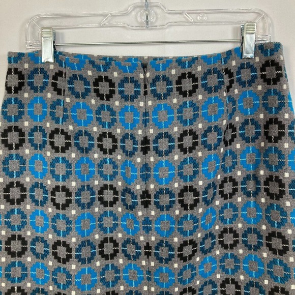 Talbots Skirt Womens Sz 8 Gray Blue Geometric Wool Pencil Lined Back Zip - Picture 4 of 10